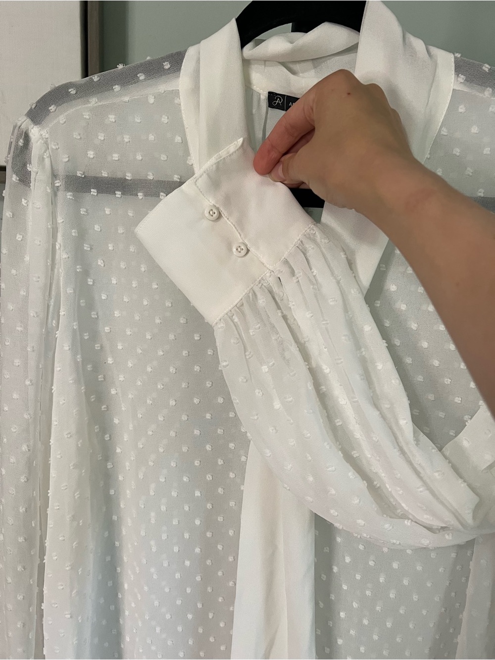 Adrianna Papell Ivory Swiss Dot Tie-Neck Blouse NWT - Picture 4 of 8